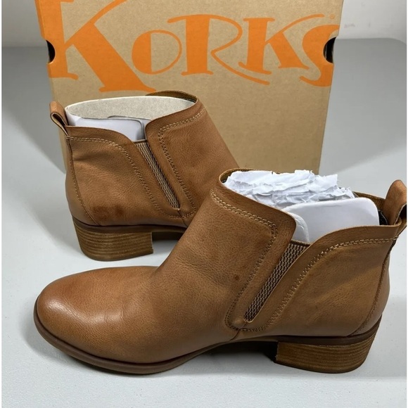 Korks by Kork-Ease Genuine Leather Cognac Tan Brown Ankle Boots, 6.5 or 6 1/2 - Picture 1 of 11